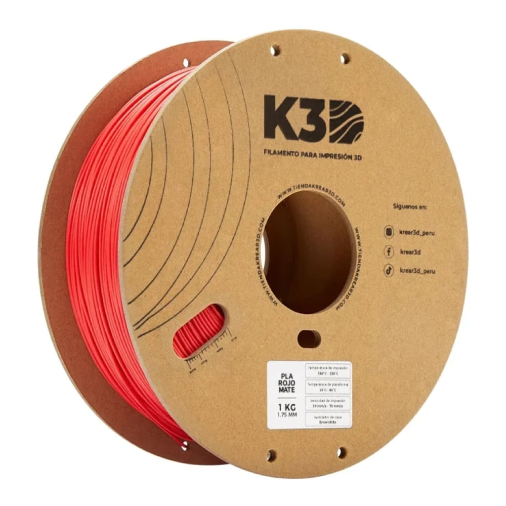 Imagen 1 del producto Filamento K3D PLA Rojo Mate (1.75mm, 1Kg)
