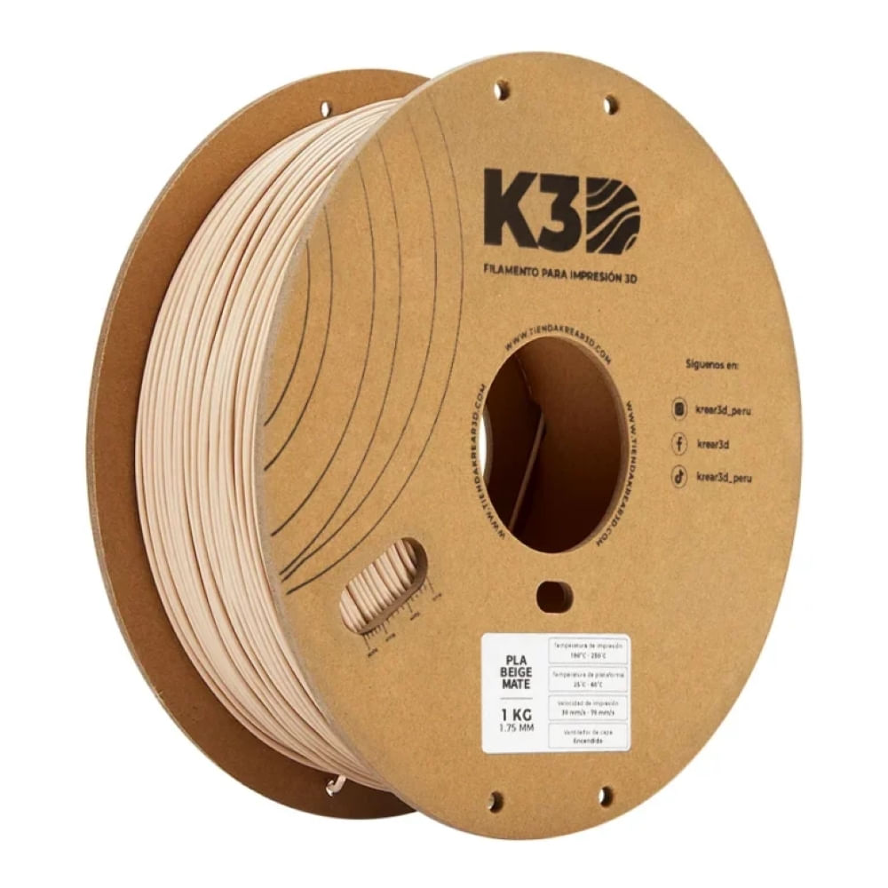Imagen 1 del producto Filamento K3D PLA Beige Mate (1.75mm, 1Kg)
