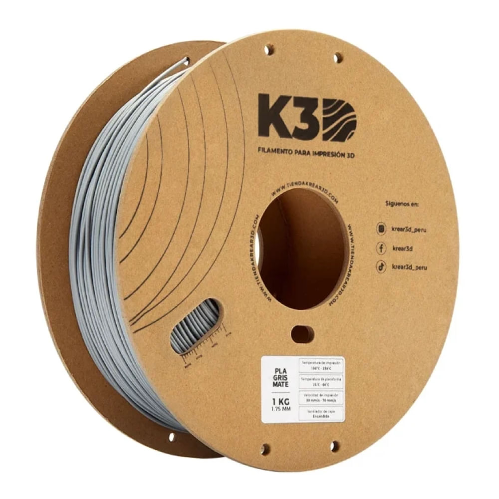 Imagen 1 del producto Filamento K3D PLA Gris Mate (1.75mm, 1Kg)