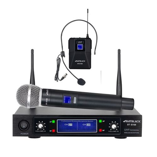 Micrófono inalámbrico frecuencia UHF, receptor Base, x2 UN (Convencional + bodypack)