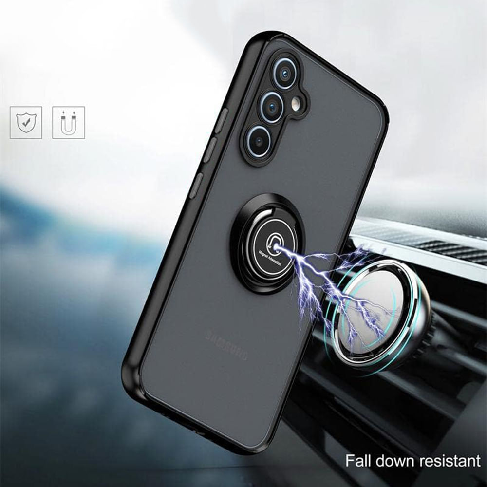 Imagen 2 del producto Case para Samsung Galaxy A34 con anillo de soporte magnético, amortiguador de choques, protección de cámaras, negro
