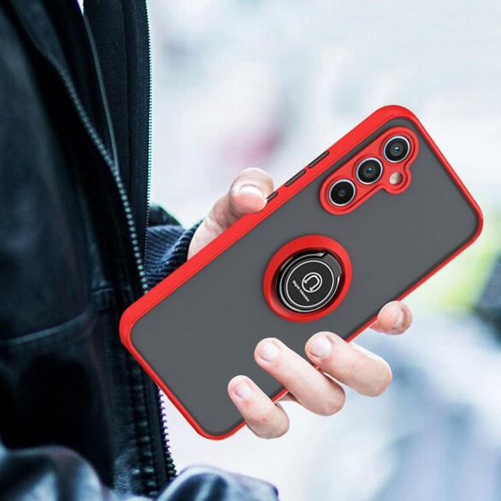 Imagen 2 del producto Case para Samsung Galaxy A54 con anillo de soporte magnético, amortiguador de choques, protección de cámaras,rojo