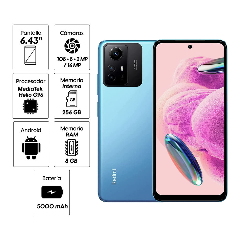 Imagen 2 del producto Celular Xiaomi Redmi Note 12S 256GB, 8GB RAM, cámara trasera 108MP y frontal 12MP, 6.43"", azul