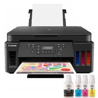 Impresora multifuncional Canon Pixma G6010, inyección de tinta, inalámbrica, Wi-Fi, con tanques recargables + 4 botellas de tinta