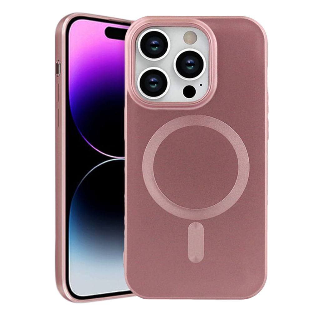 Case para iPhone 14 Pro con MagSafe para carga inalámbrica, para accesorios magnéticos,TPU rígido, metalizado rosado