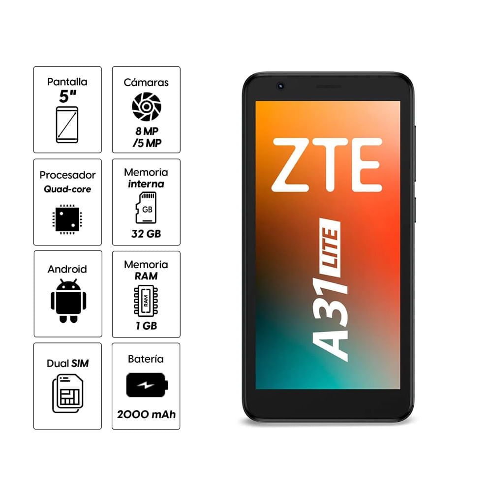 Imagen 2 del producto Reacondicionado: Celular ZTE A31 Lite 32GB, 1 GB RAM, cámara trasera 8MP y frontal 5MP, 5"", gris