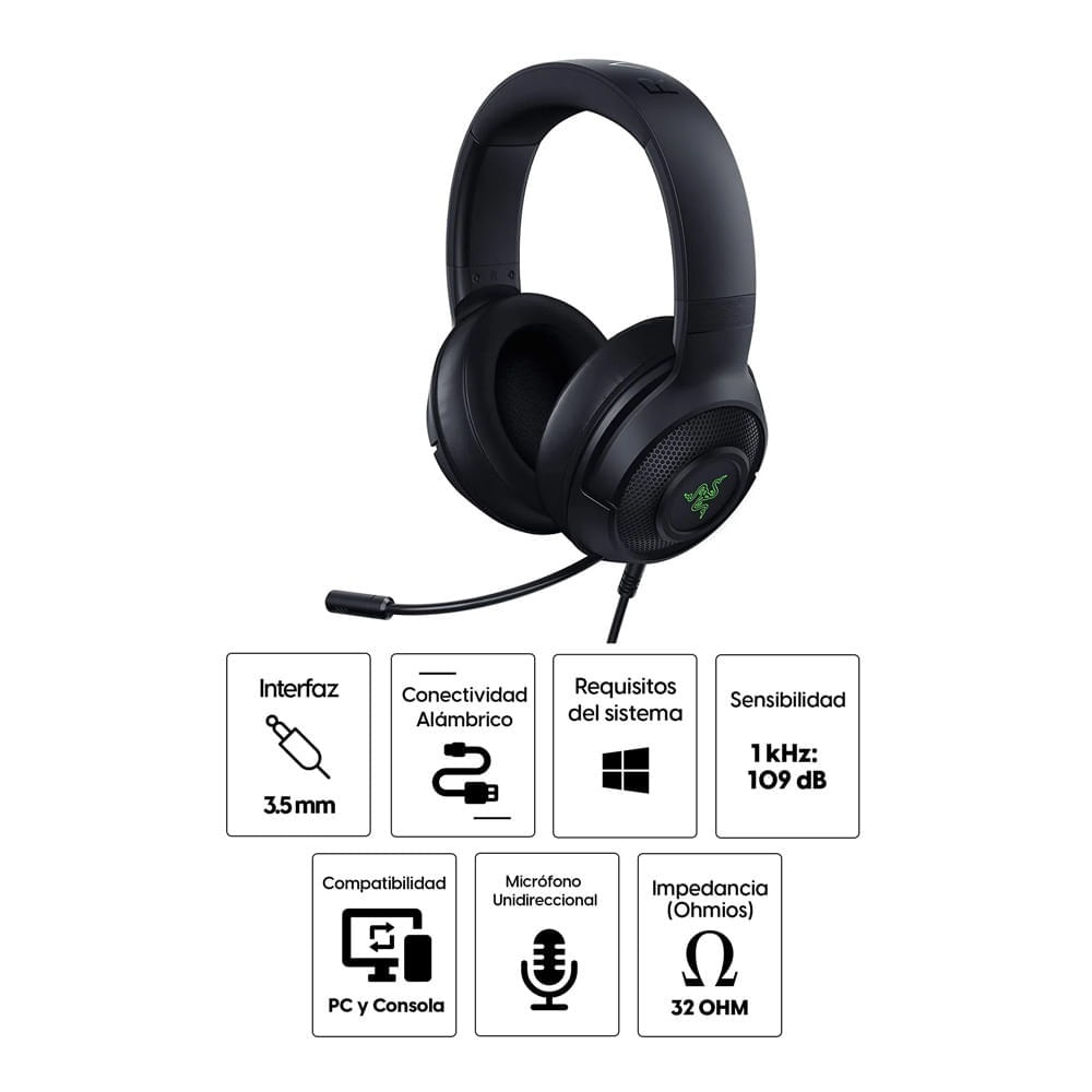Imagen 2 del producto Reacondicionado: Audífonos gamer Razer Kraken X Lite conexión 3.5 mm, 32 ohm, sensibilidad 109 dB, compatible PC y consolas