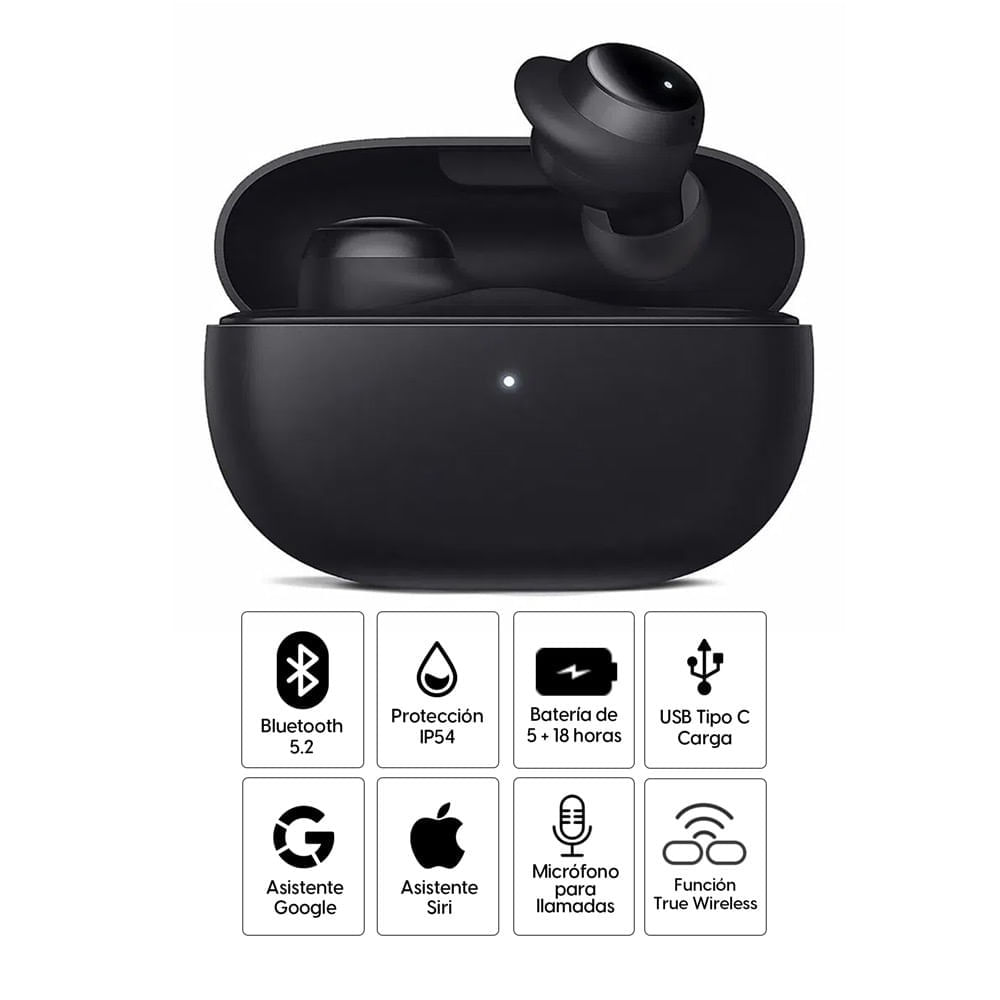 Imagen 2 del producto Audífonos bluetooth True Wireless Xiaomi Redmi Buds 3 Lite resistente al agua IP54, duración máx. 5 horas, negro (reempacado)