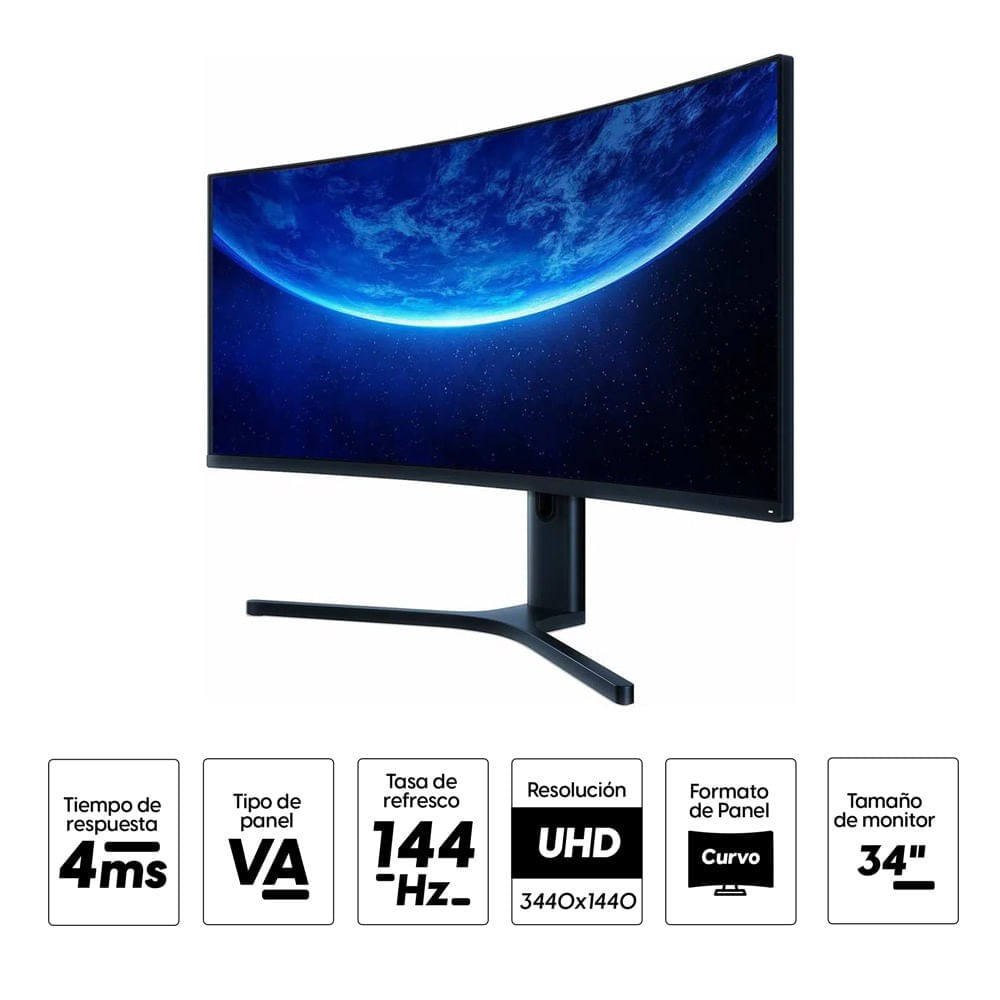 Imagen 2 del producto Monitor gamer curvo 34"" Xiaomi Mi Curved Panel VA, UHD, 4ms, 144 Hz, FreeSync Premium (reempacado)