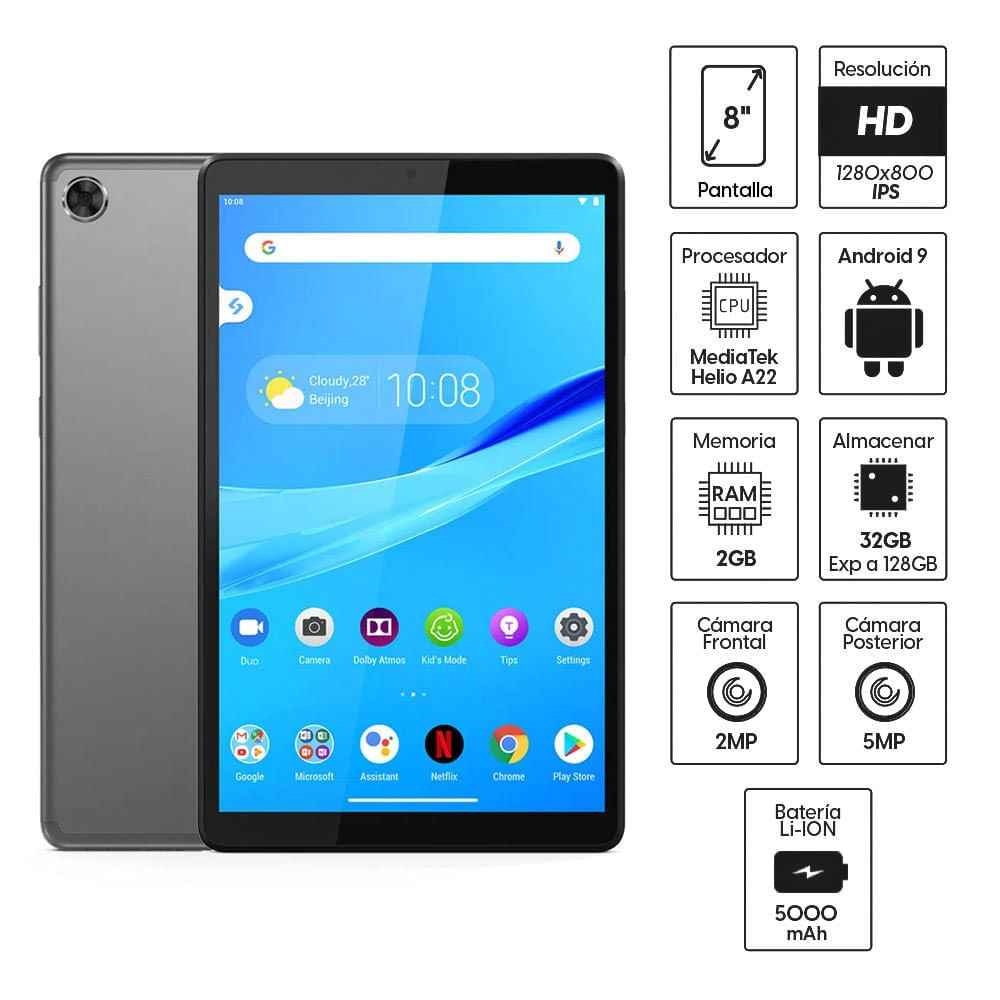 Imagen 2 del producto Tablet Lenovo Smart Tab M8 8"" 32GB 2GB RAM cámara principal 5MP y frontal 2MP, MediaTek Helio A22, carga rápida + estación de carga (reempacado)