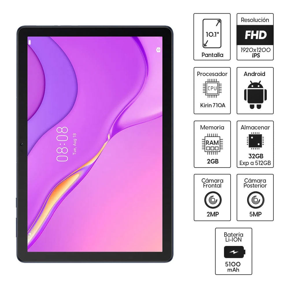 Imagen 2 del producto Tablet Huawei MatePad T10S 10.1"", 32GB, 2GB RAM, cámara principal 5MP y frontal 2MP, Kirin 710A, 5100 mAh, azul profundo (reempacado)