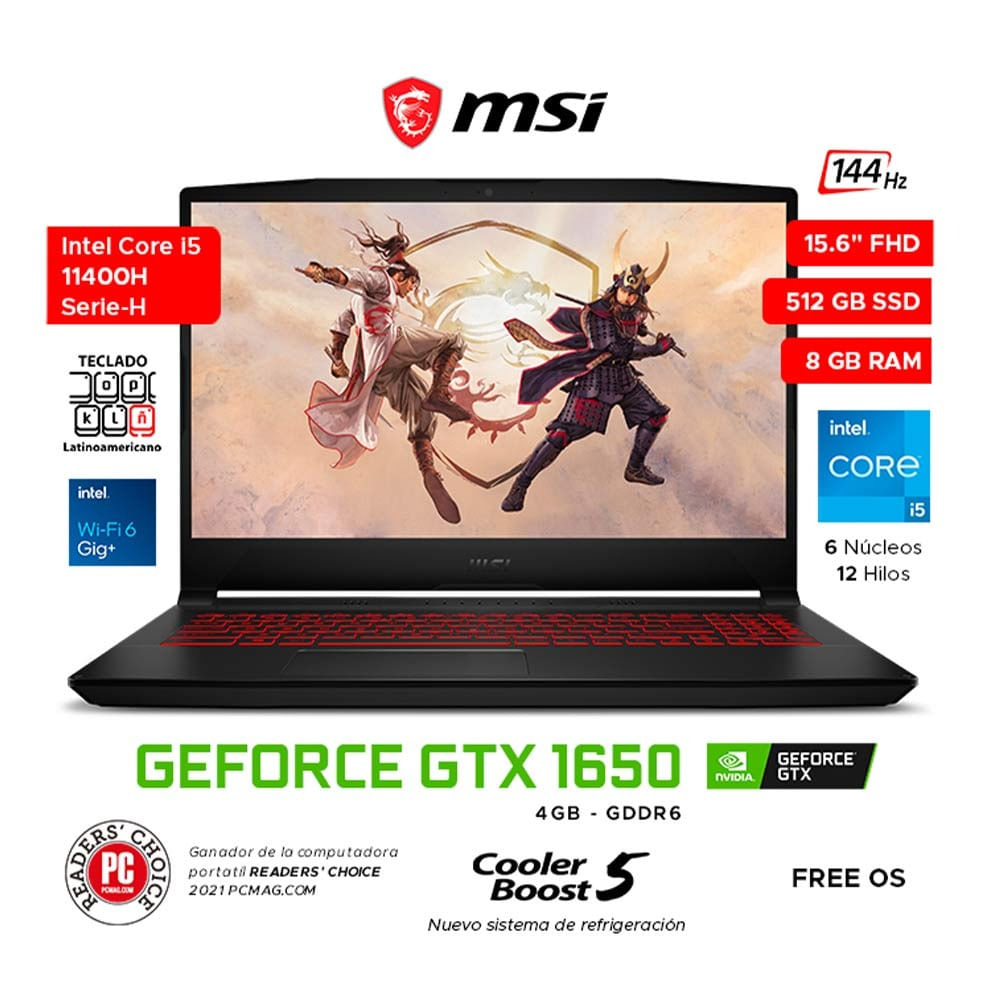 Imagen 2 del producto Laptop gamer Msi GF66 Katana 15.6"" Intel Core i7 11va Gen-11800H, 512GB SSD, 8GB RAM, GeForce GTX 1650, FreeDOS - sin sistema operativo (reempacado)