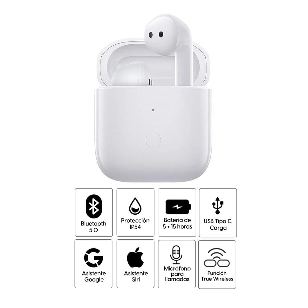 Imagen 2 del producto Reacondicionado: Audífonos bluetooth True Wireless Xiaomi Redmi Buds 3 resistente al agua IP54, duración máx. 5 horas, micrófono dual, blanco