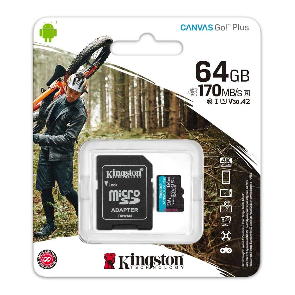 Imagen 2 del producto Tarjeta MicroSDXC Kingston Canvas Go Plus 64GB, A2, U3, V30, 170 MB/s, incluye adaptador (reempacado)