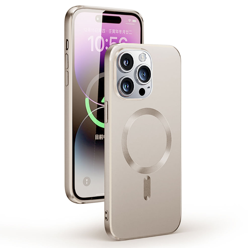 Case para iPhone 14 Pro con Magsafe para carga inalámbrica, para accesorios magnéticos,TPU rígido, metalizado mate dorado