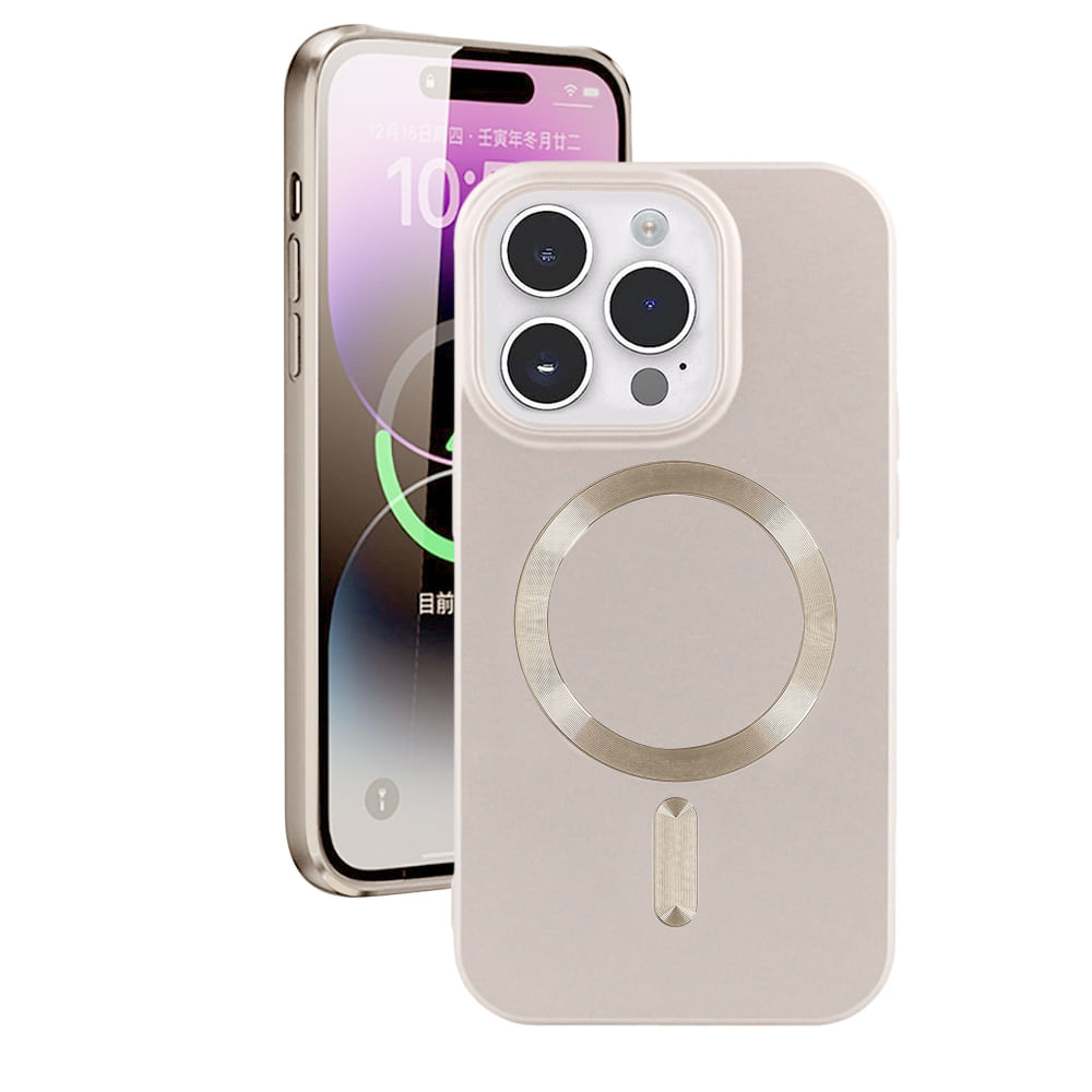 Case para Iphone 14 Pro Max con MagSafe para carga inalámbrica, para accesorios magnéticos, TPU rígido, metalizado mate dorado