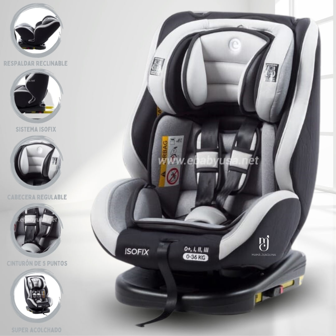 Imagen 2 del producto Silla de auto giratorio Ebaby Rupal Isofix, reclinable 2 niveles, cinturón de 5 puntos, plomo