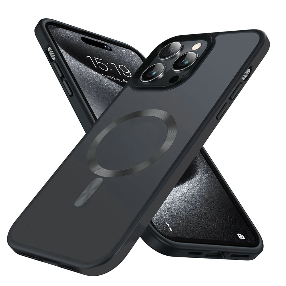 Case para iPhone 14 Pro Max con MagSafe para carga inalámbrica, para accesorios magnéticos,TPU rígido, metalizado mate negro