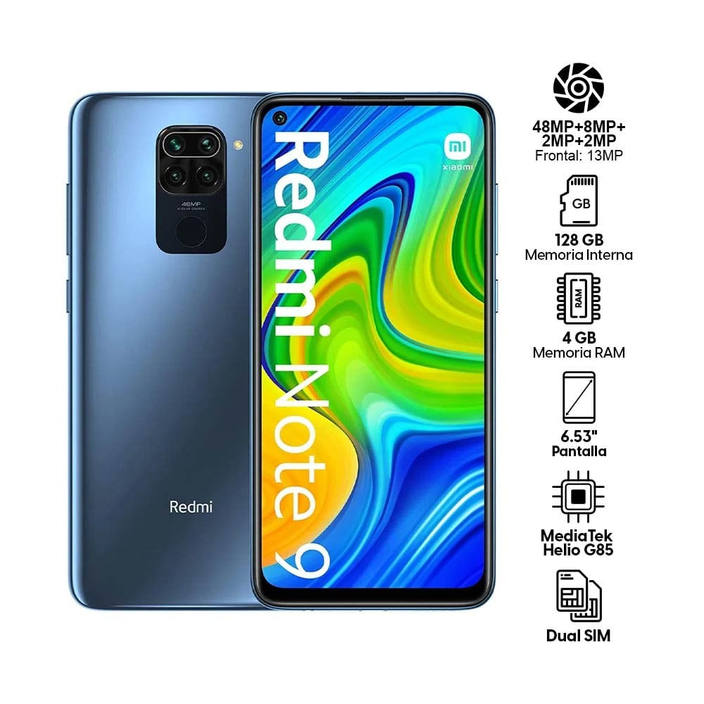 Imagen 2 del producto Reacondicionado: Celular Xiaomi Redmi Note 9 128GB, 4GB RAM, cámara trasera 48MP y frontal 13MP, 6.53"", gris