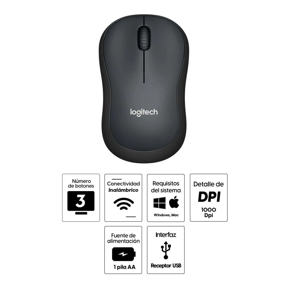 Imagen 2 del producto Mouse inalámbrico Logitech M220 silencioso, receptor usb, 1000 dpi, 3 botones, usa pila, negro (reempacado)