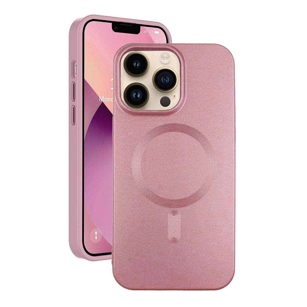 Case para Iphone 14 Pro Max con MagSafe para carga inalámbrica, para accesorios magnéticos, TPU rígido, metalizado mate rosado