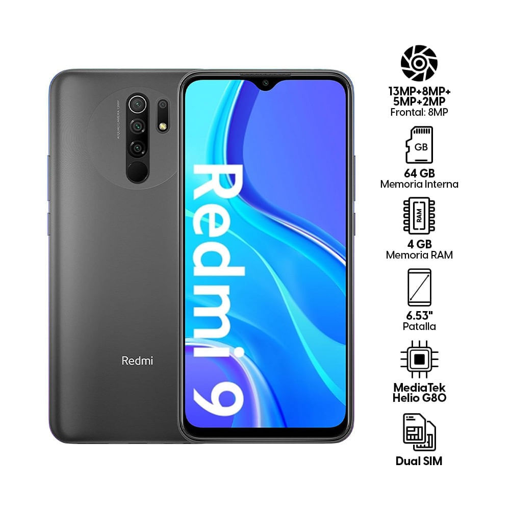 Imagen 2 del producto Reacondicionado: Celular Xiaomi Redmi 9 64GB, 4GB RAM, cámara trasera 13 MP y frontal 8MP, 6.53"", gris
