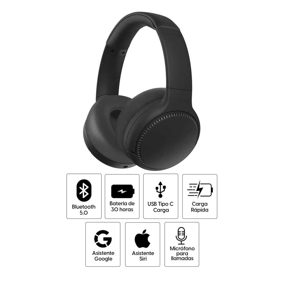 Imagen 2 del producto Reacondicionado: Audífonos bluetooth on ear Panasonic Heavy Bass M500 micrófono incorporado, máx. 30 horas, control de música y llamadas, negro
