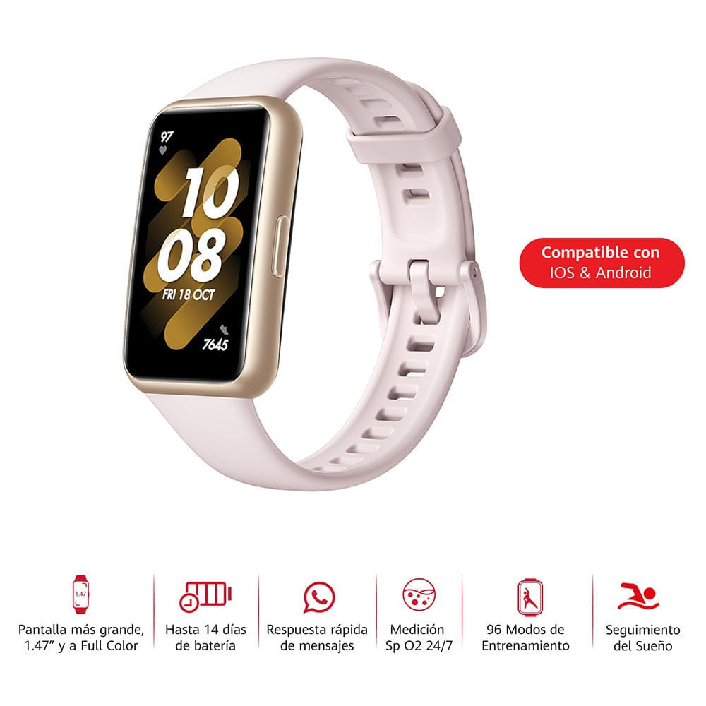 Imagen 2 del producto Reacondicionado: Smartband Huawei Band 7 resistente al agua 5ATM, máx. 14 días, 96 modos deportivos, 1.47"", rosado