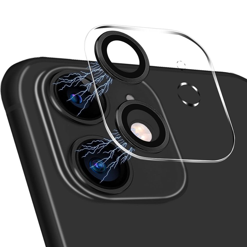 Protector de cámara para iPhone 11, transparente con borde negro