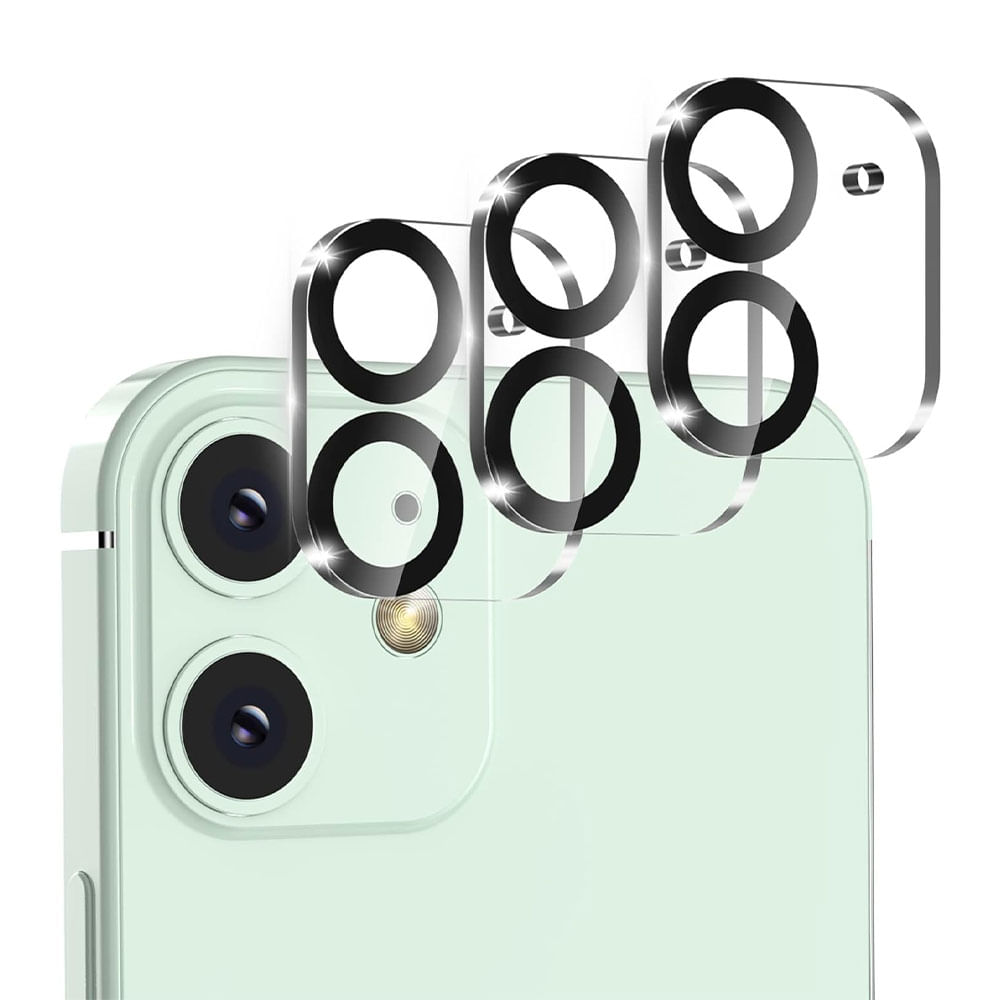 Imagen 1 del producto Protector de cámara para iPhone 12, transparente con borde negro