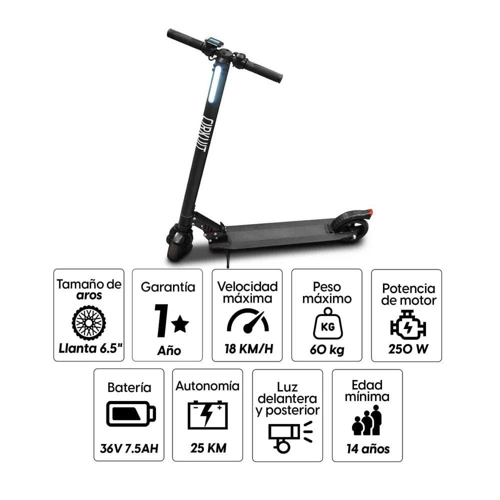 Imagen 2 del producto Scooter eléctrico Cirkuit Two 6.5"", autonomía hasta 25km, vel 18km/h, 250w, freno eléctrico, peso máx. usuario 60 kg (reempacado)