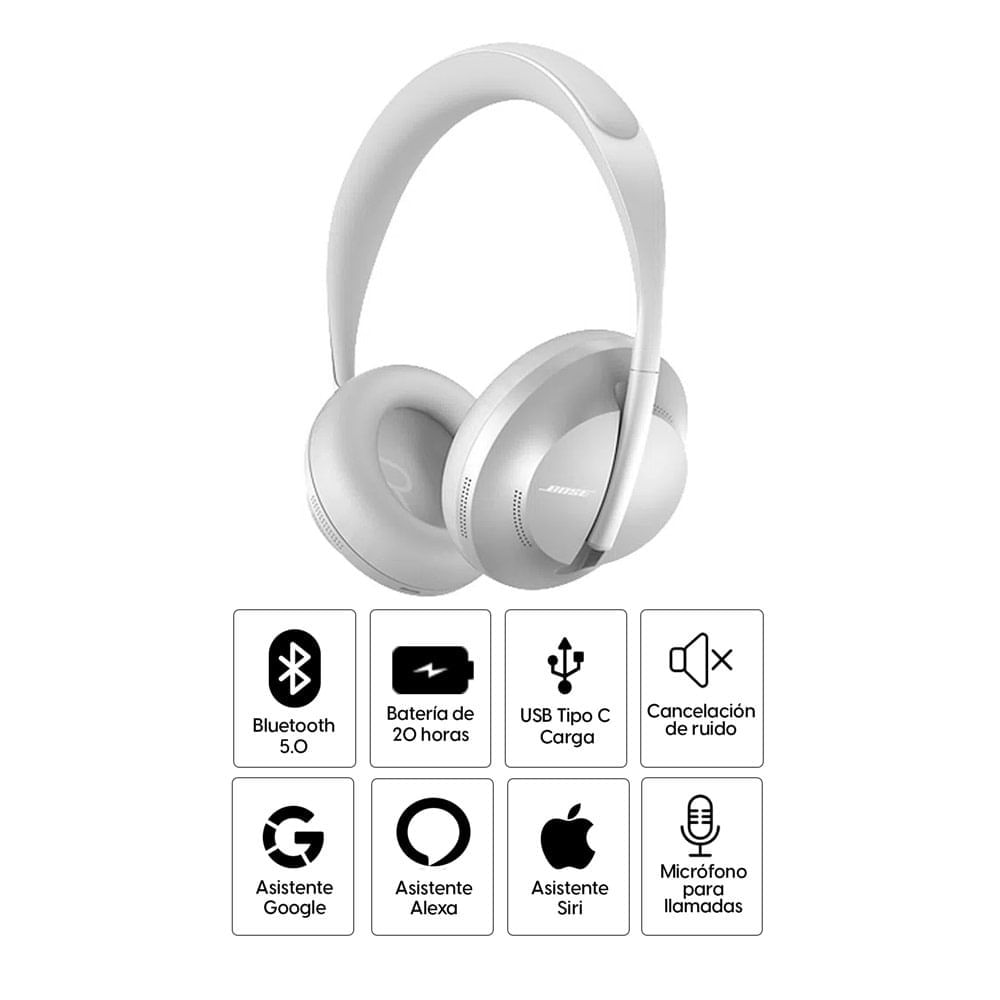 Imagen 2 del producto Reacondicionado: Audífonos con cancelación de ruido Bose 700 micrófono incorporado, 11 ajustes, máx. 20 horas, control de música y llamadas, silver