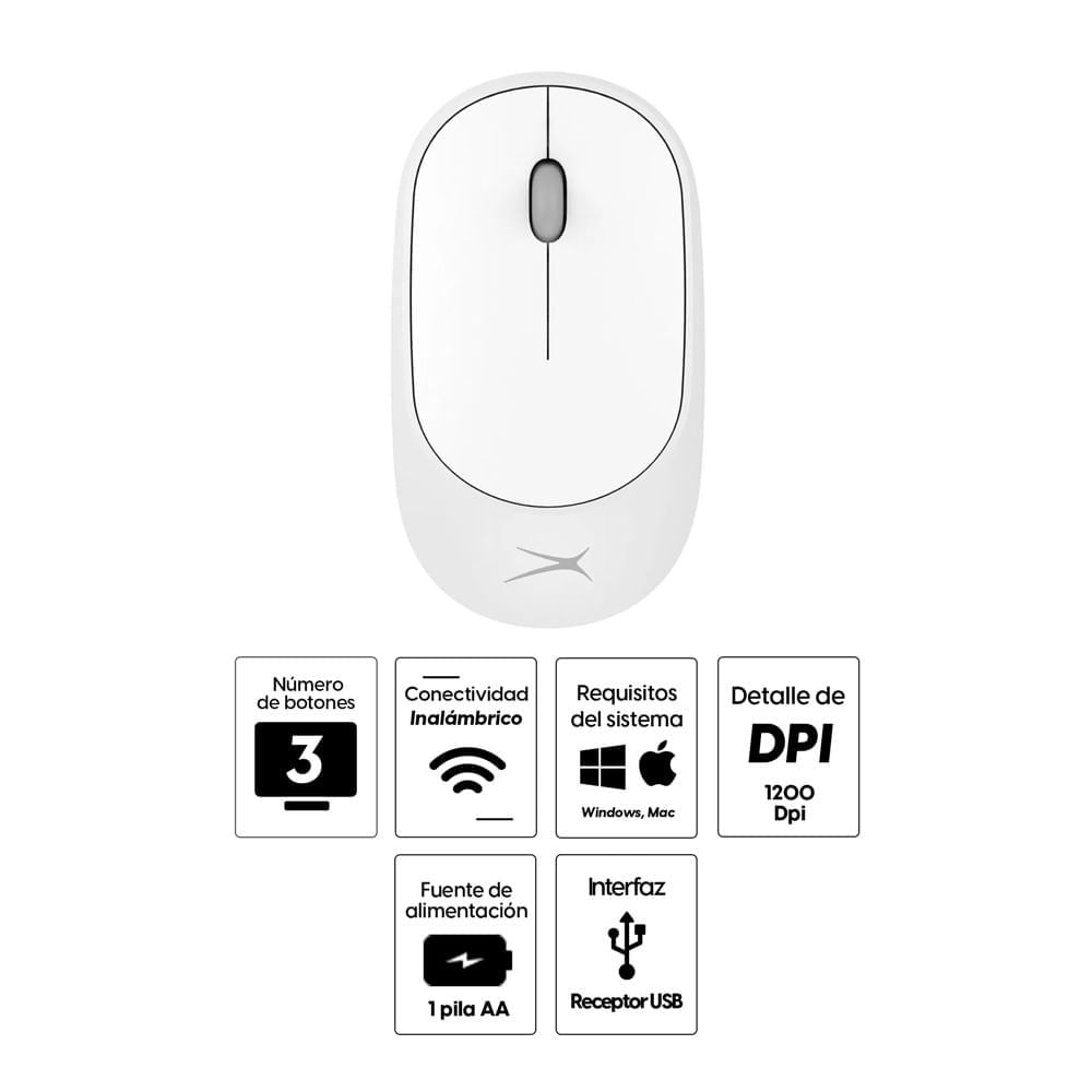 Imagen 2 del producto Reacondicionado: Mouse inalámbrico Altec Lansing receptor usb, 1200 dpi, 3 botones, usa pilas, blanco
