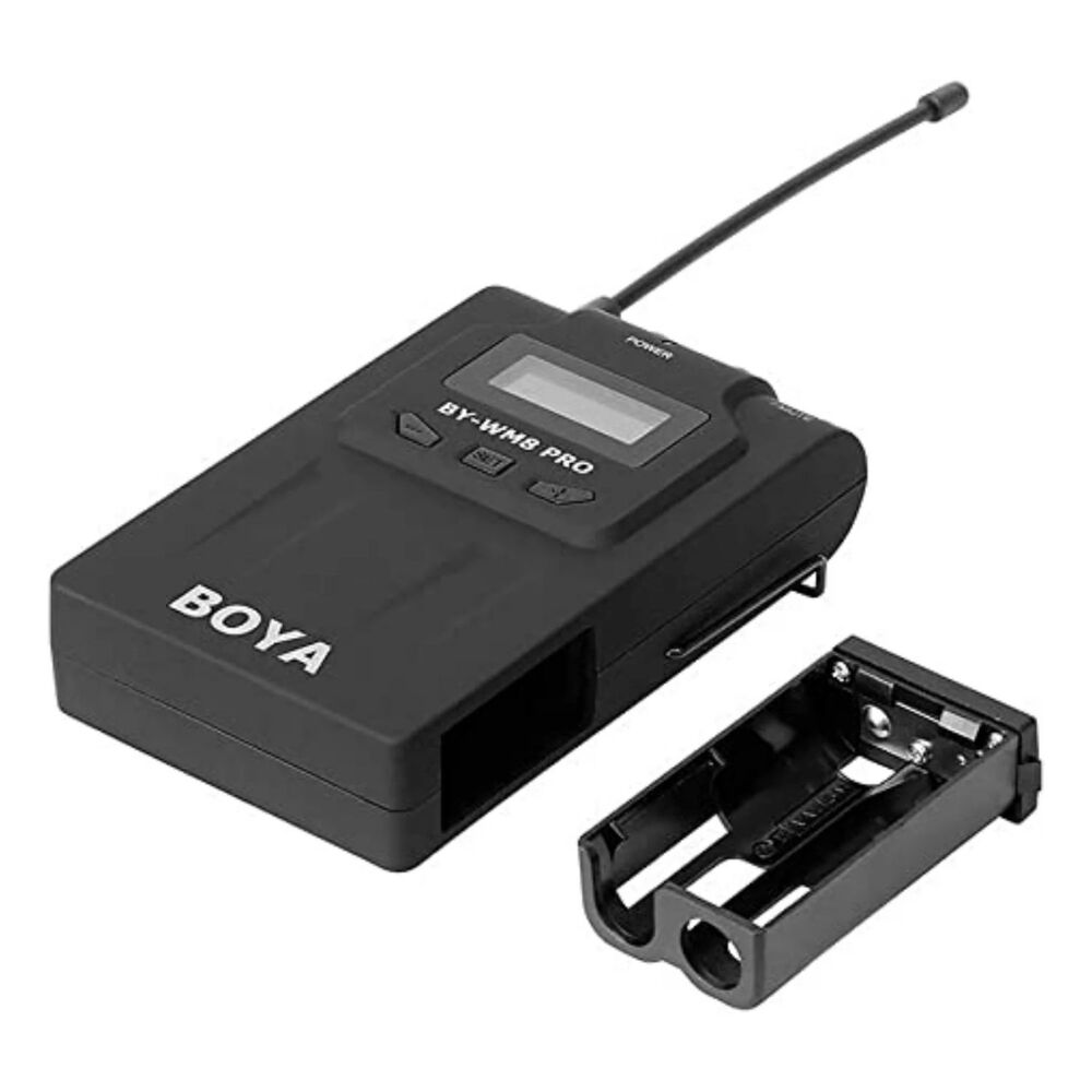 Imagen 2 del producto Micrófono lavalier inalámbrico Boya BY-WM8 Pro K1 UHF con doble canal, alcance 100 m y conexiones 3.5 mm y XLR, negro