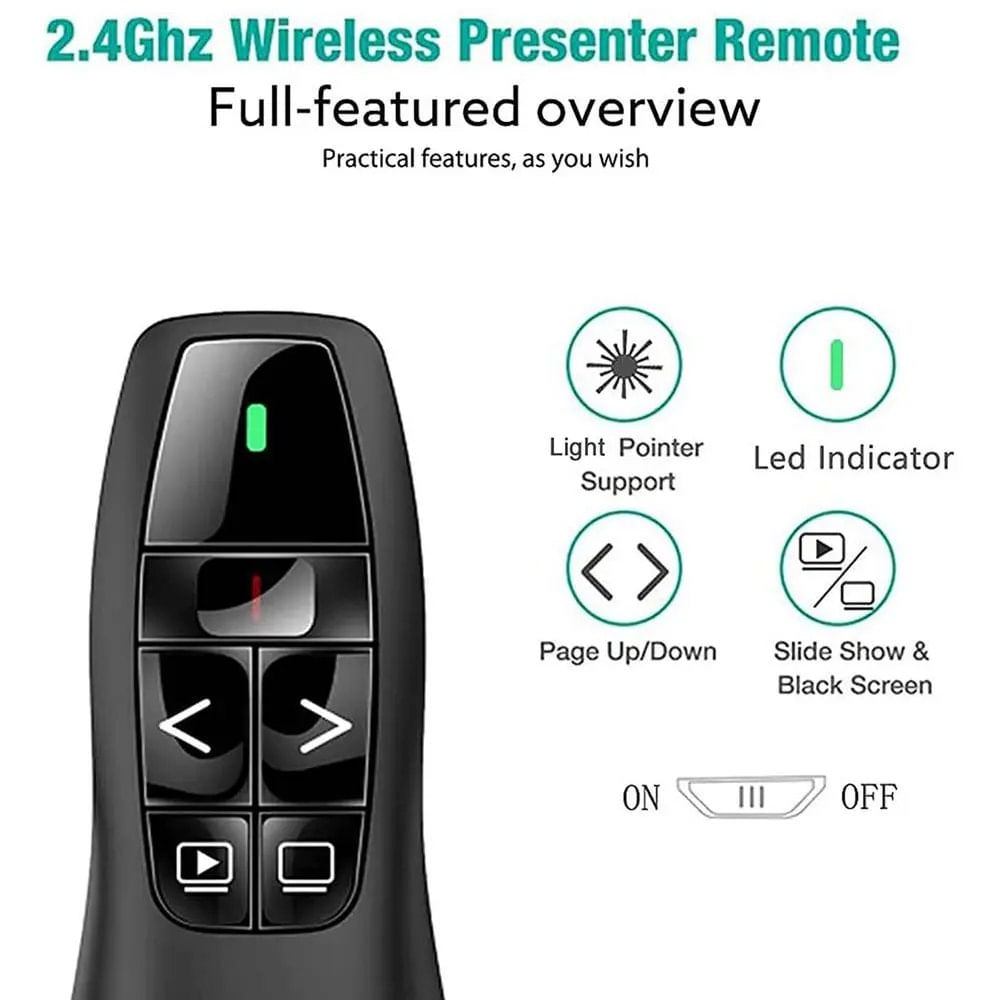 Imagen 2 del producto Puntero presentador inalámbrico USB Láser, 10 metros, Plug & Play, negro