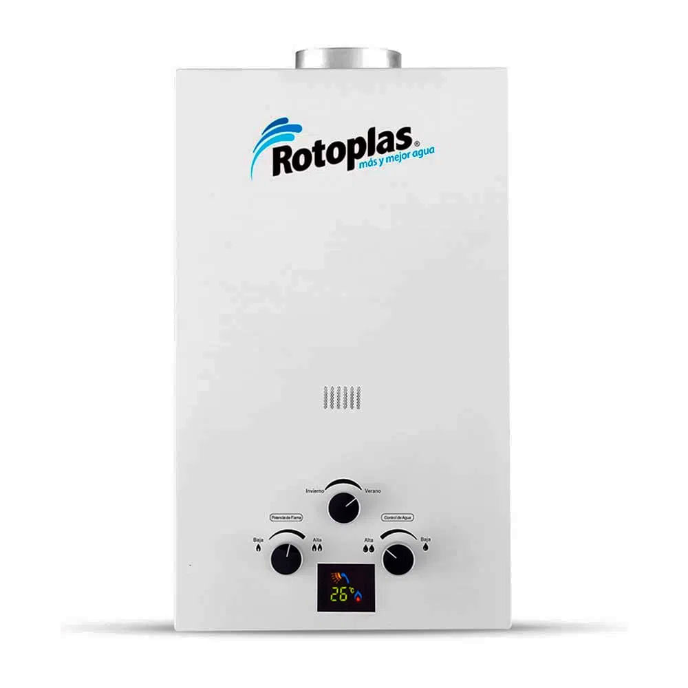 Terma a gas Rotoplas Flaming GN flujo máximo 10 litros, encendido automático, blanco
