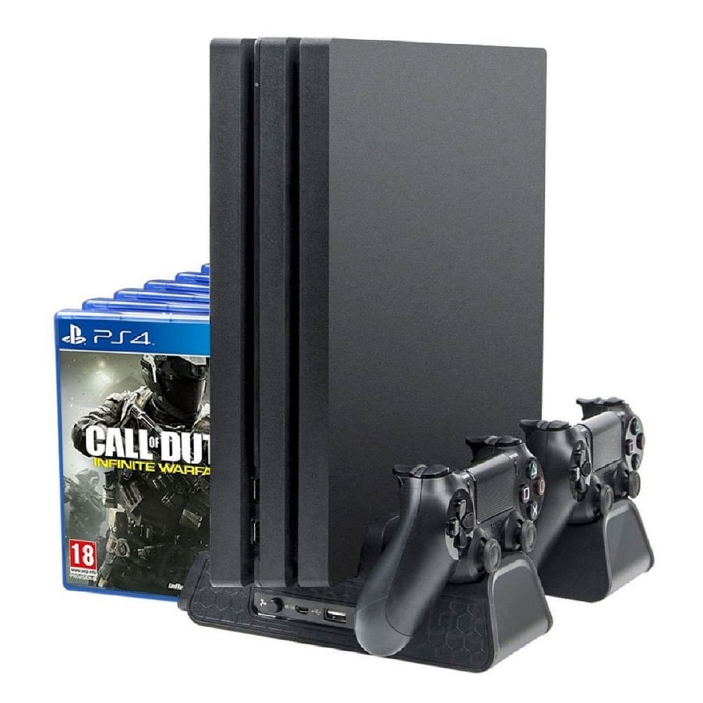 Base 4 en 1 Boomers para PS4 Slim/Pro 4, cargador de mandos, cooler, portajuegos