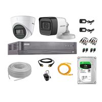 Cámaras Seguridad Kit 2 Hikvision 5Mp - 01 Cámara Audio Incorporado + Disco Duro 1Tb