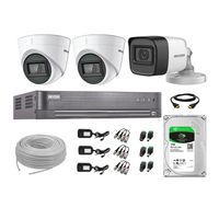 Cámaras Seguridad Kit 3 Hikvision 5Mp - 01 cámara Audio Incorporado + Disco Duro 1Tb