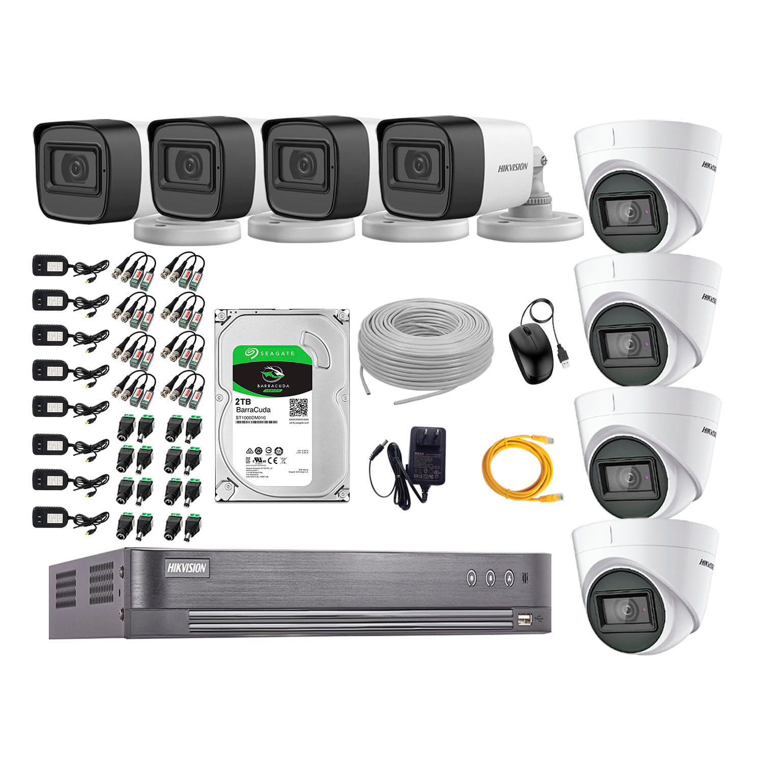 Cámaras Seguridad Kit 8 Hikvision 5Mp - 04 Camaras Audio Incorporado + Disco Duro 2Tb