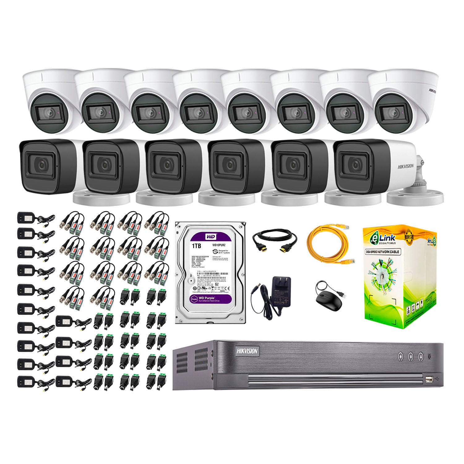 Cámaras Seguridad Kit 14 Hikvision 5Mp - 06 Cámaras Audio Incorporado + Disco Duro 1Tb