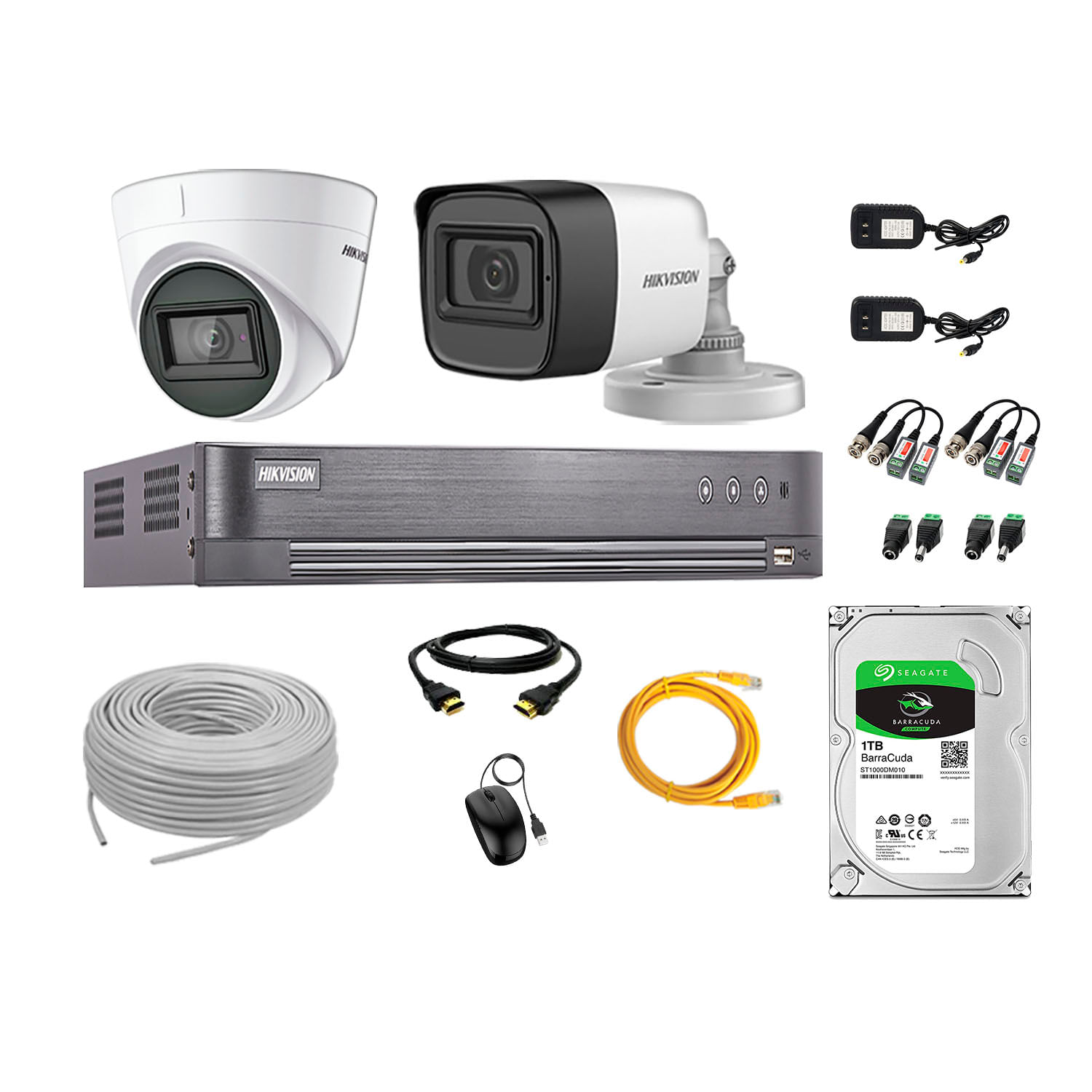 Kit 2 Cámaras Seguridad Audio Incorporado Hikvision 5Mp Completo P2P + Disco Duro 1Tb