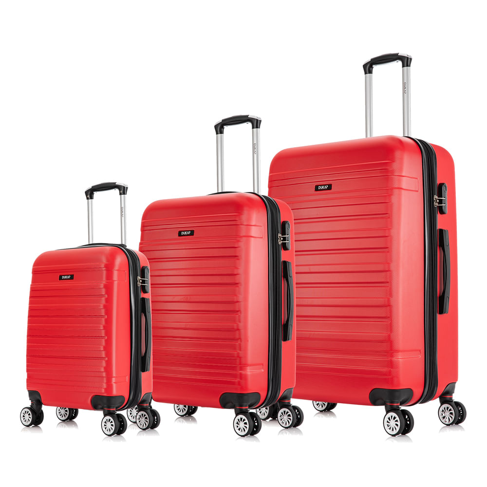 Set de 3 maletas de bodega Dukap Liverpool 51, 61 y 71 cm, ABS resistente, livianas, ruedas 360°, rojo