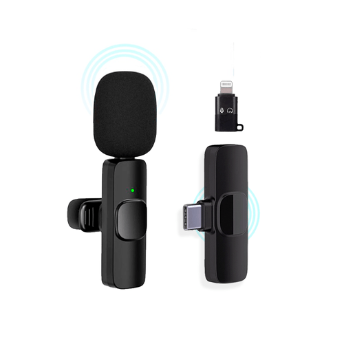 Micrófono inalámbrico Kreed K8 conector tipo c, hasta 4 horas, negro + Adaptador para iPhone