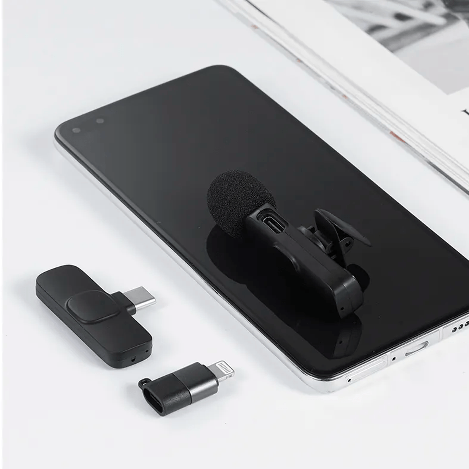Imagen 2 del producto Micrófono inalámbrico Kreed K8 conector tipo c, hasta 4 horas, negro + Adaptador para iPhone