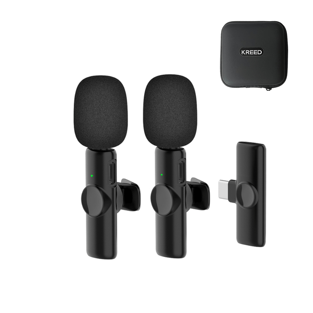 Micrófono solapero Kreed K11, inalámbrico, Dual Tipo C, hasta 5 horas, negro