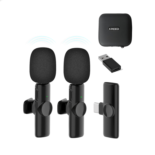 Micrófono inalámbrico Kreed K11 conector tipo c, hasta 5 horas, negro + Adaptador para PC