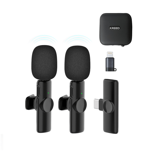 Micrófono inalámbrico Kreed K11, conector tipo C, 5 horas + adaptador para iPhone, negro