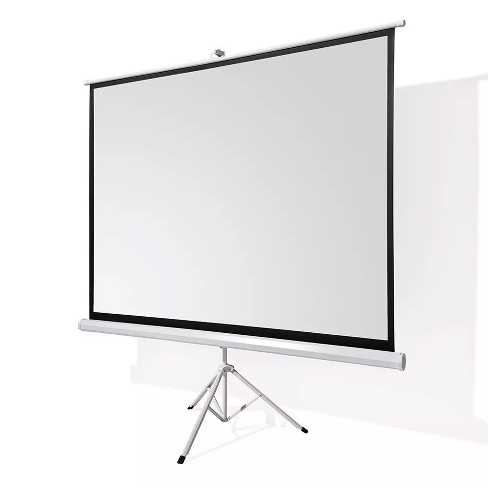 Pantalla Ecran para proyector 120" portátil con trípode regulable, tela blanco mate, formato 16:9, carcasa metálica anticorrosiva