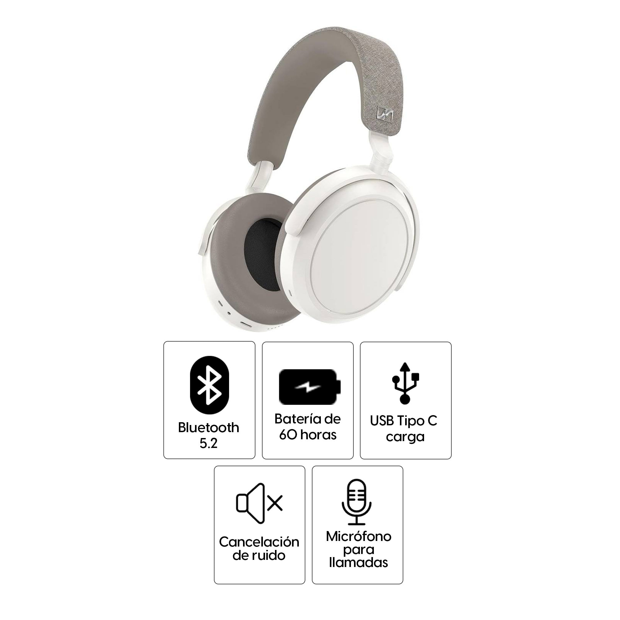 Imagen 2 del producto Audífonos con cancelación de ruido Sennheiser Momentum 4 micrófono incorporado, máx. 60 horas, control de música y llamadas, blanco